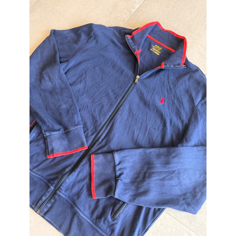 Polo Ralph Lauren Performance Mens XL Navy Blue Red Full Zip Track Jacket - Picture 10 of 11